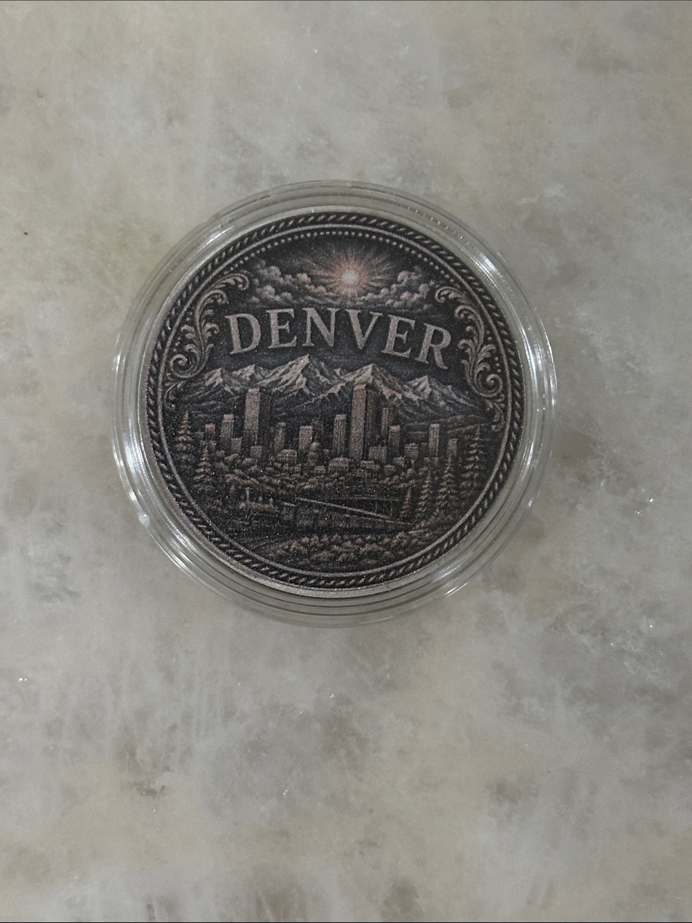 Denver Souvenir Round Coin Medallion - Blackened Silver Finish